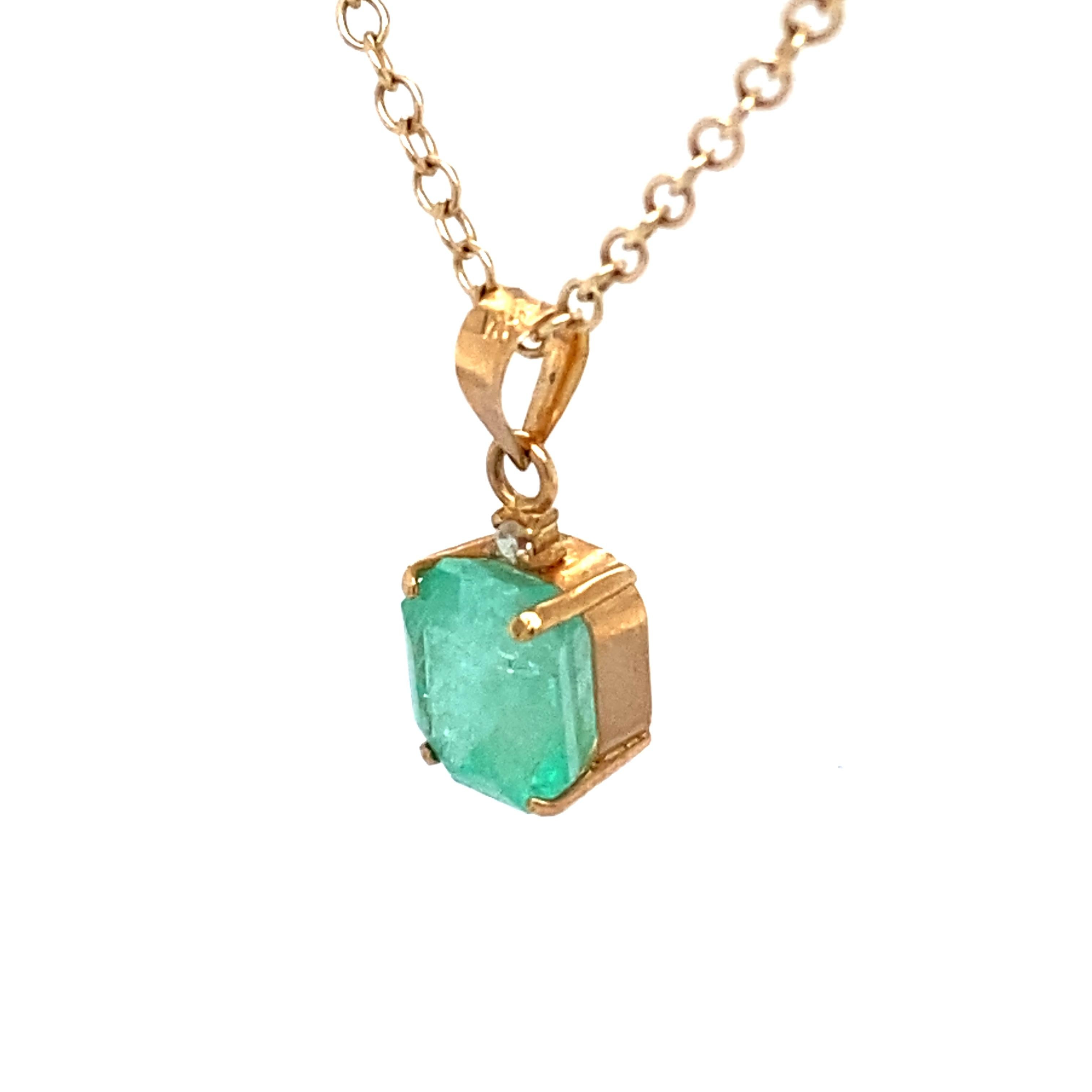 Emerald Cut 1 Carat Colombian Emerald and Diamond Pendant in 14 Karat Gold