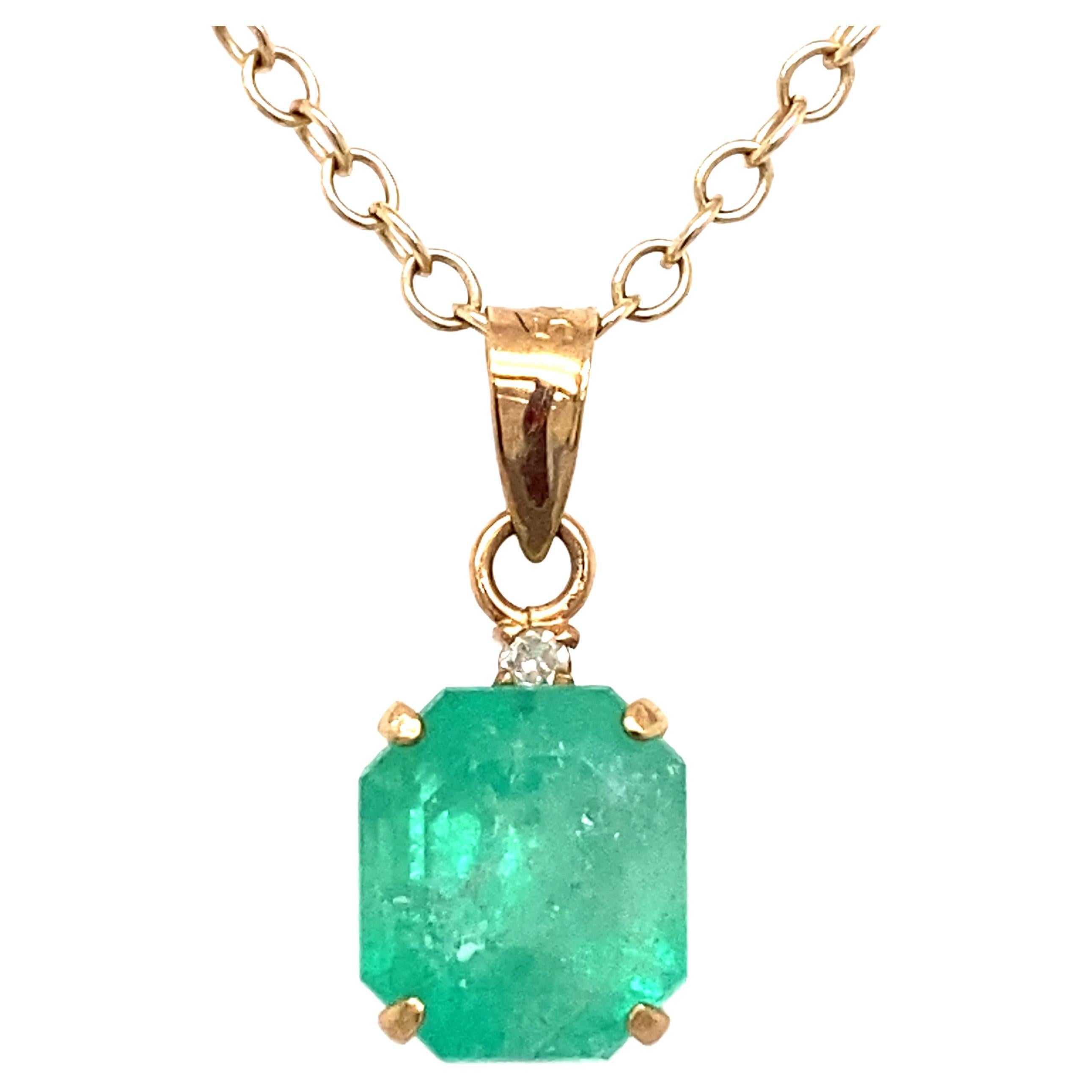 1 Carat Colombian Emerald and Diamond Pendant in 14 Karat Gold