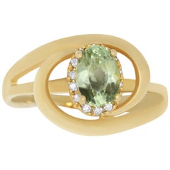 1 Carat Natural Color Change Anatolite and Diamond Ring