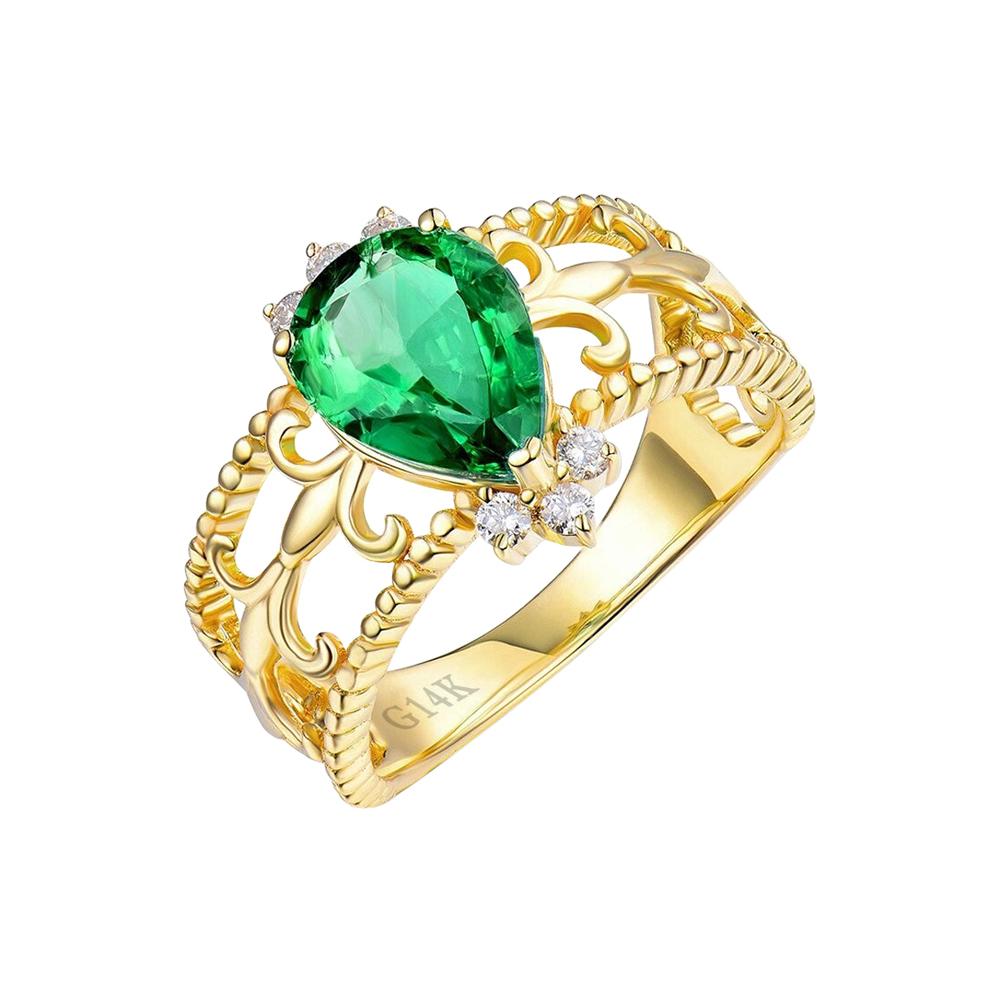 1 Carat Columbian Emerald Diamond Ring 14 Karat Yellow Gold For Sale