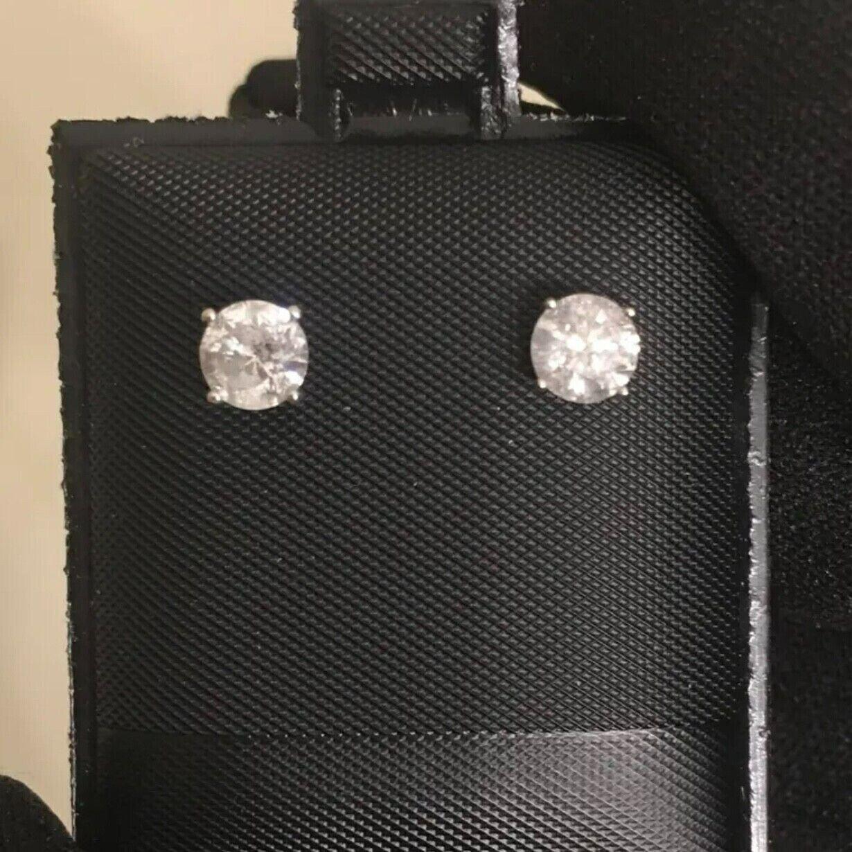 1 Carat Ct Real Natural Solitaire Diamond 2 Round Stud Earrings 14k Gold In New Condition For Sale In New York, NY