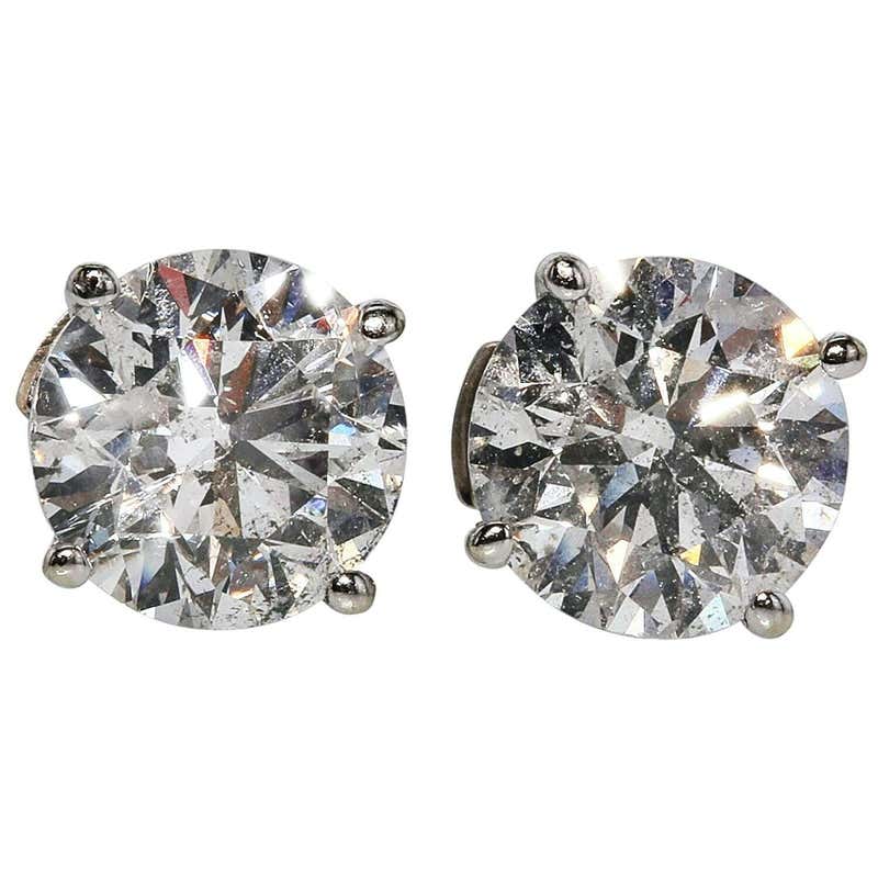 Diamond 2 Ruff 2 Carat Ct Real Natural Solitaire Diamond 2 Round Stud Earrings 14k ...