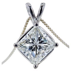 1 Carat Ct Real Natural Princess Diamond Solitaire Pendant Necklace in 14k 2