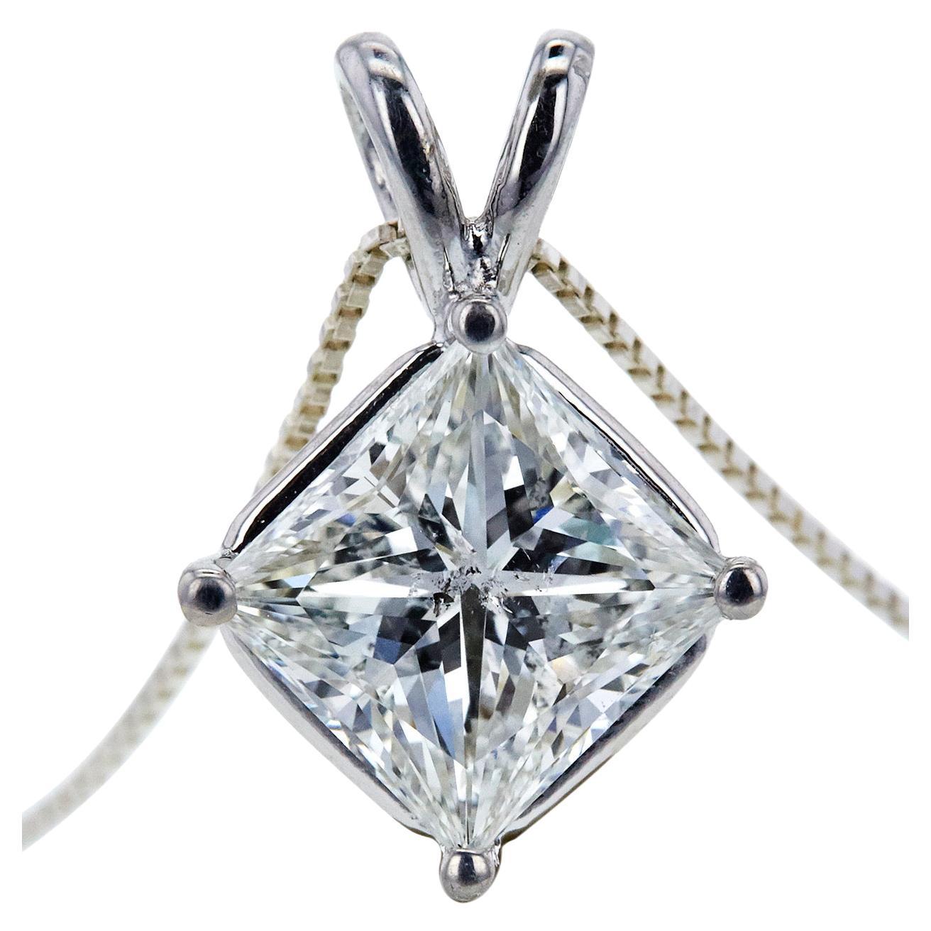 1 Carat Ct Real Natural Princess Diamond Solitaire Pendant Necklace in 14k