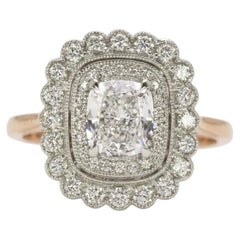 1-Karat-Diamant im Kissen-Schliff mit doppeltem Halo im Vintage-Stil – Verlobungsring