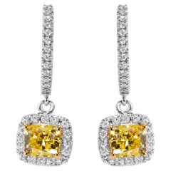 1 Carat Cushion Cut Diamond Leverback Earrings Certified 