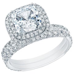 1 Carat Cushion Cut GIA Diamond Engagement 18 Karat White Gold Ring Bridal Set