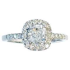 1 Carat Cushion Diamond Halo Engagement Ring E Color VS2 Clarity in 14K Gold GIA