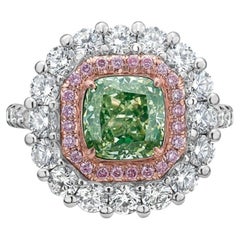 1 Carat Cushion Halo Diamond Ring Fancy Yellow green fancy colour