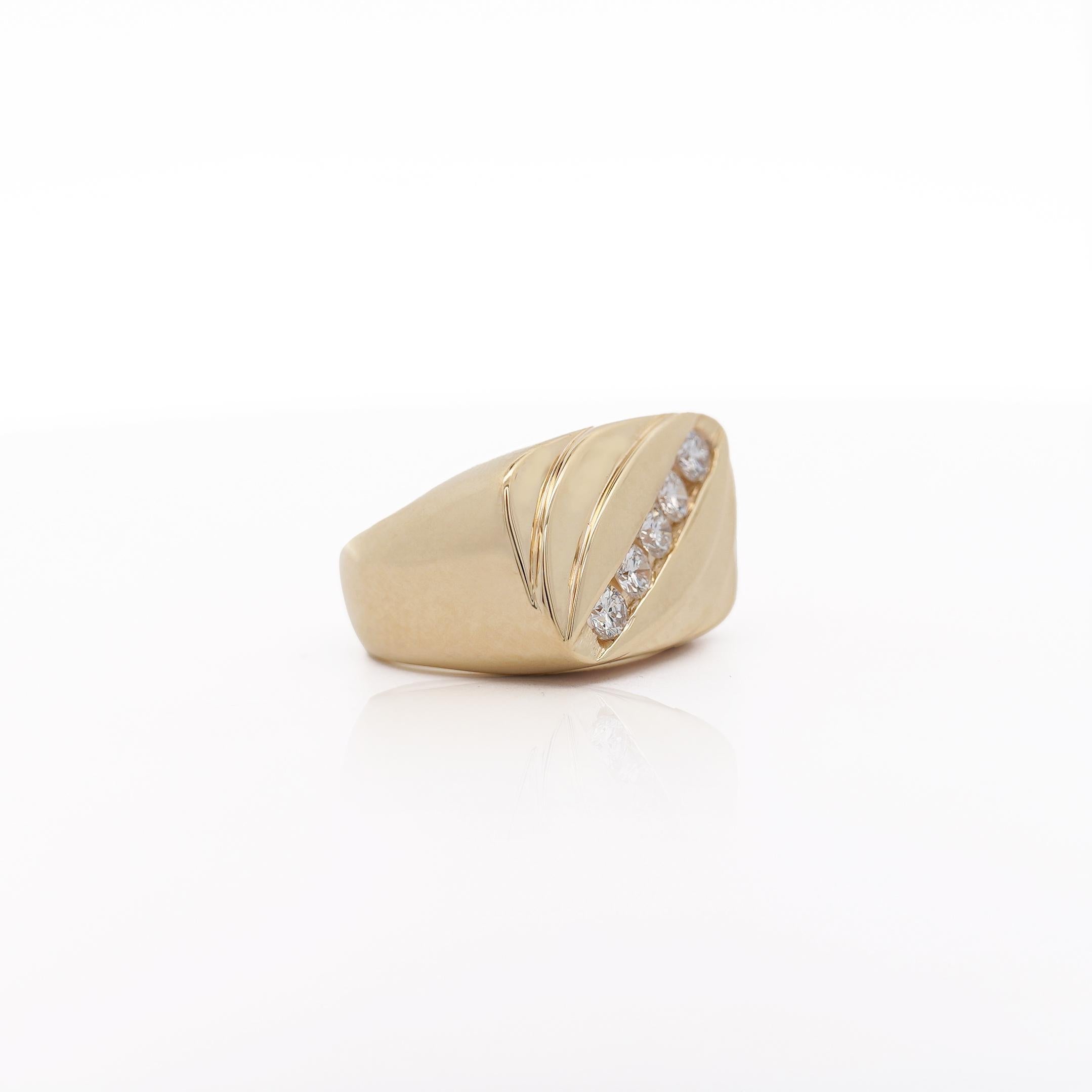 Modern 1 Carat Diagonal Diamond Channel Set 14K Gold Vintage Mens Ring For Sale