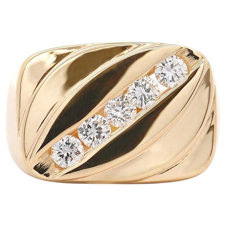 1 Carat Diagonal Diamond Channel Set 14K Gold Vintage Mens Ring For Sale