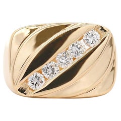 1 Carat Diagonal Diamond Channel Set 14K Gold Vintage Mens Ring