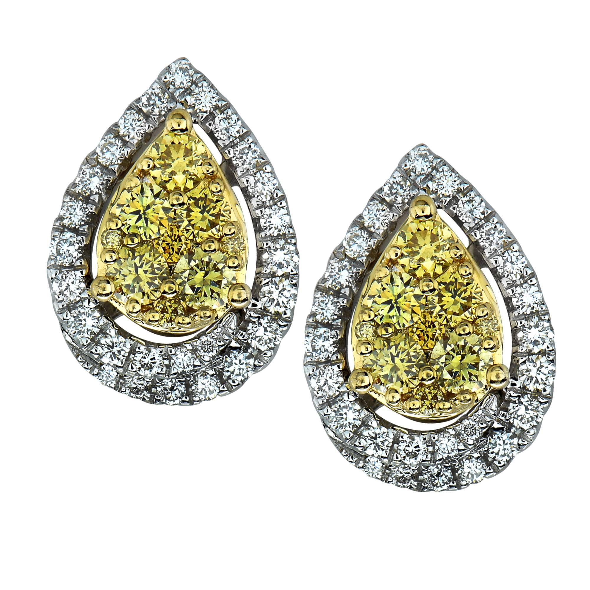 1 Carat Diamond 18 Karat White and Yellow Gold Stud Earrings
