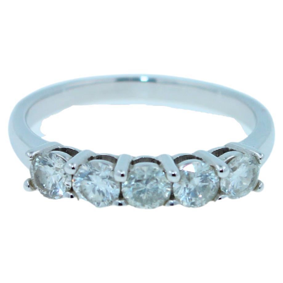1 Carat Diamond 5 Stone Eternity Stackable Fashion Wedding Band White Gold Ring