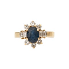 1 Carat Diamond and 1 Carat Sapphire 14 Karat Gold Ring