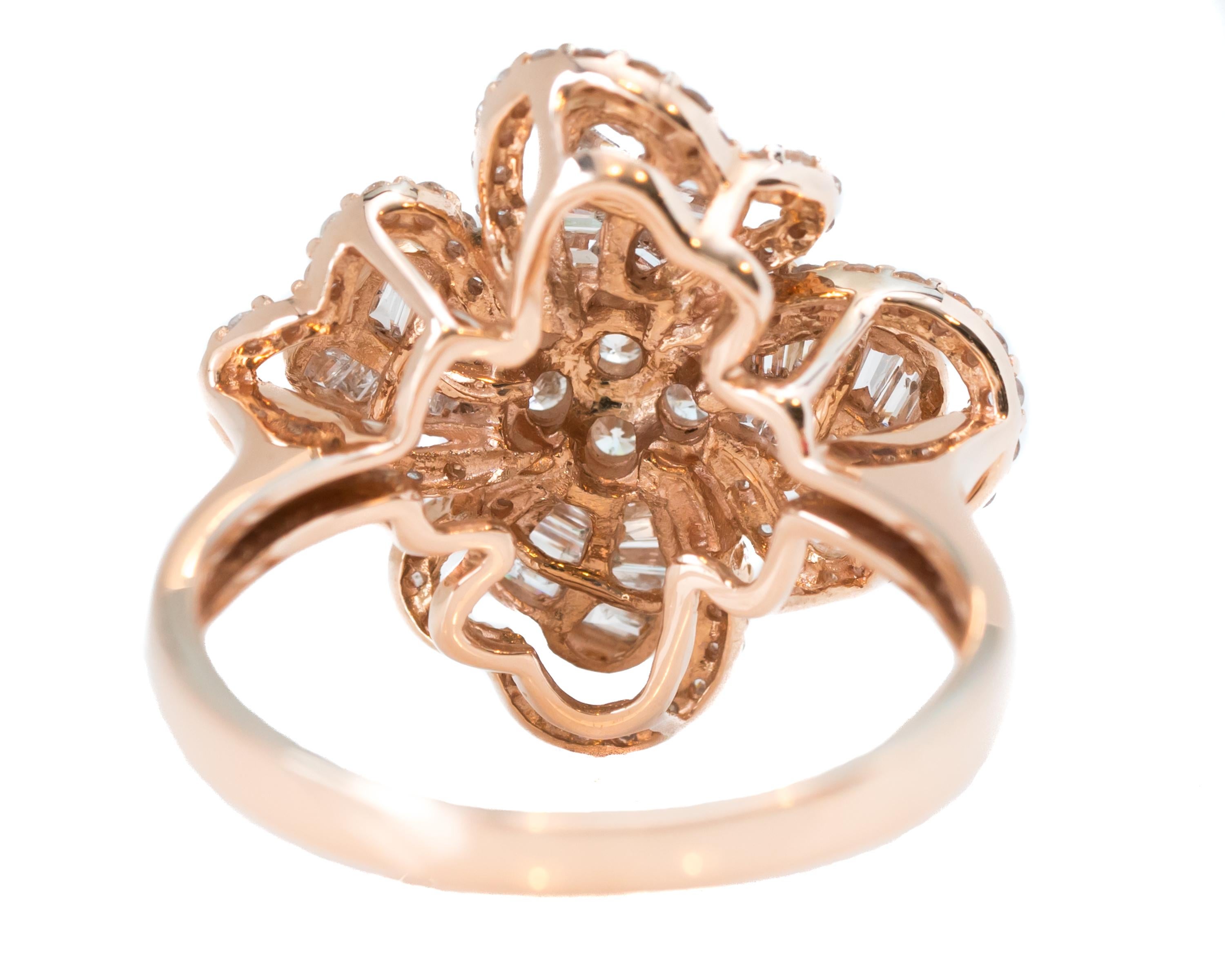 Contemporary 1 Carat Diamond and 14 Karat Rose Gold Floral Ring