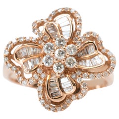 1 Carat Diamond and 14 Karat Rose Gold Floral Ring