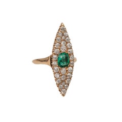 1 Carat Diamond and .5 Carat Emerald Victorian Navette Ring