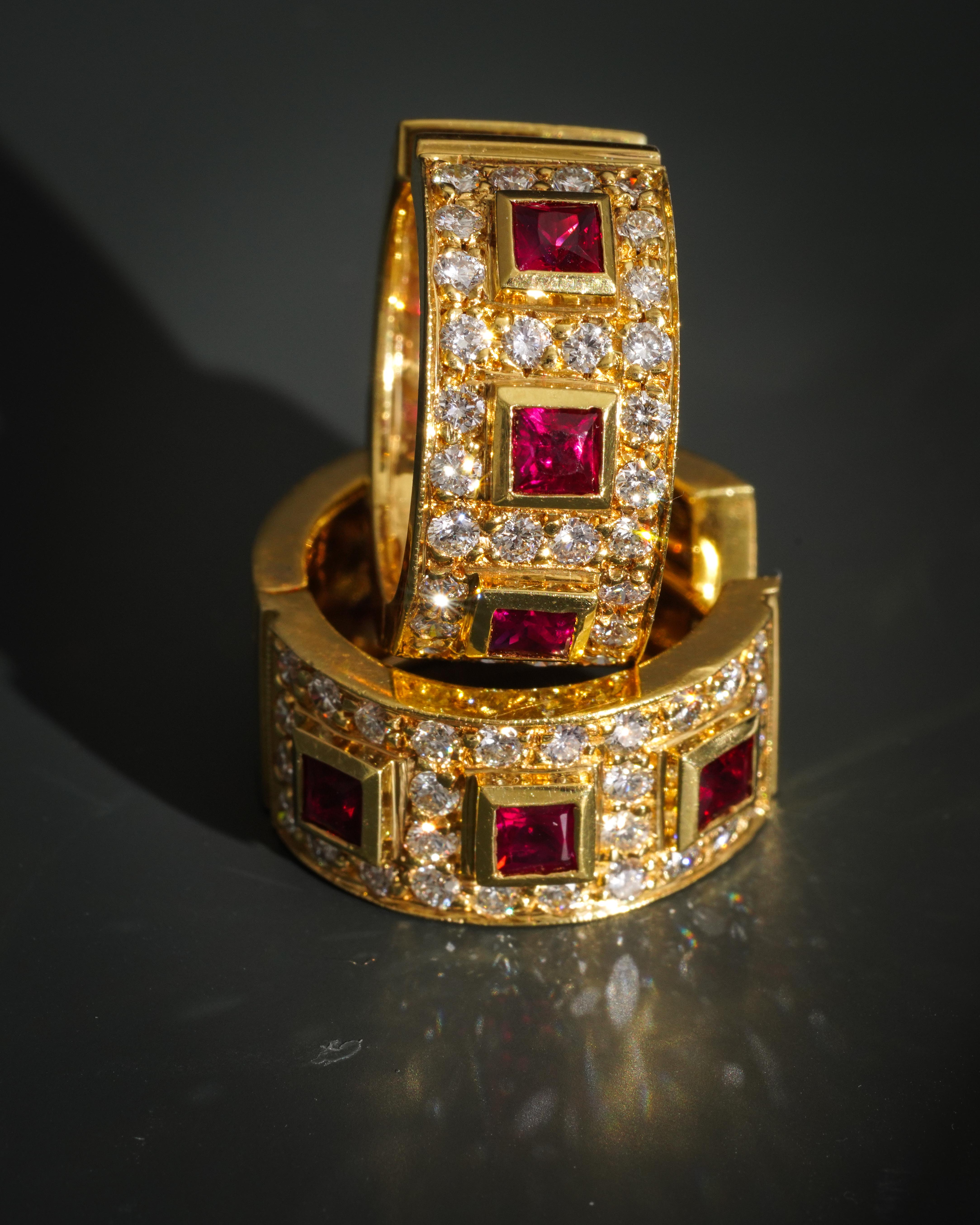 Women's 1 Carat Diamond and .5 Carat Ruby Earrings in 18 Karat Gold