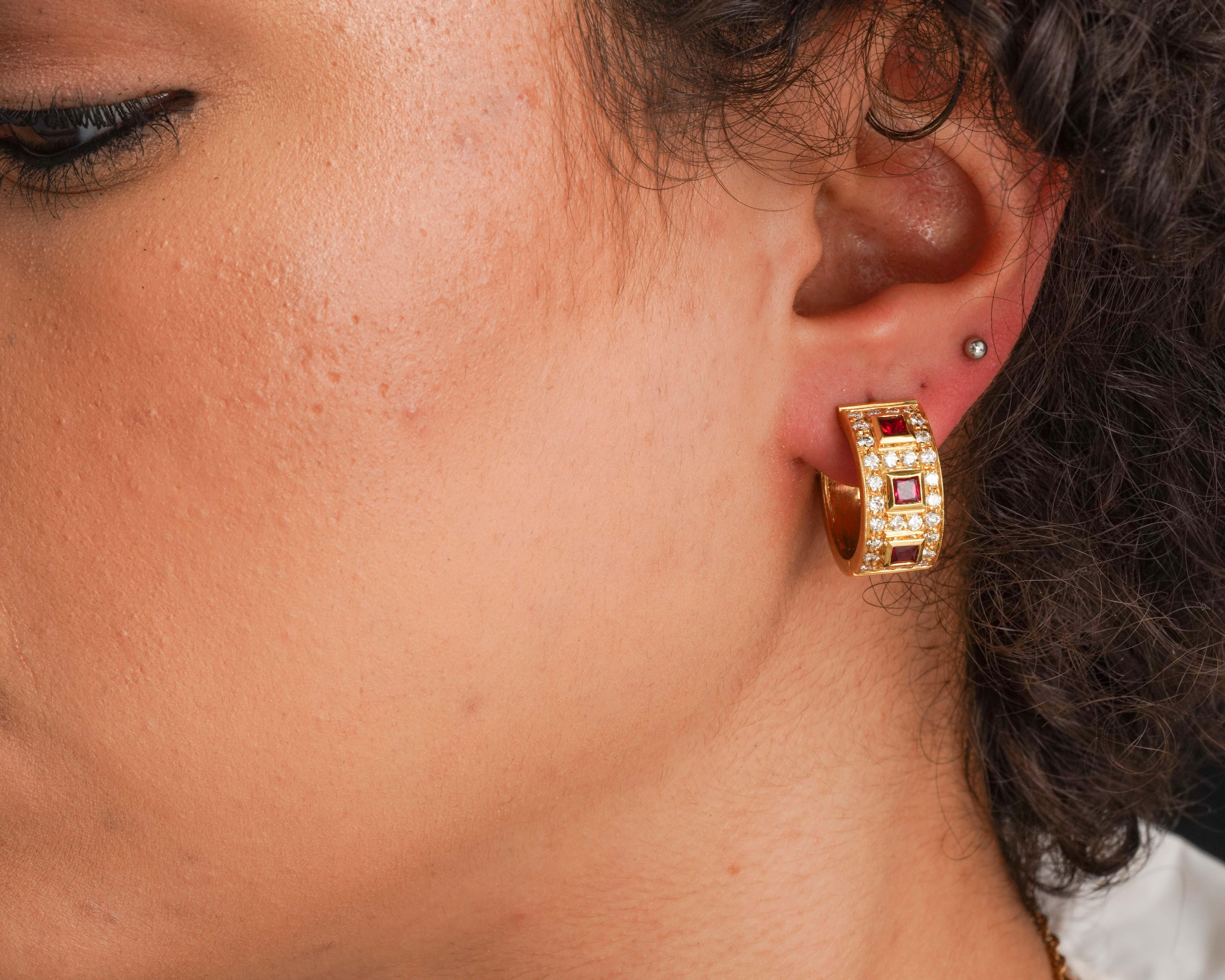 1 Carat Diamond and .5 Carat Ruby Earrings in 18 Karat Gold 2