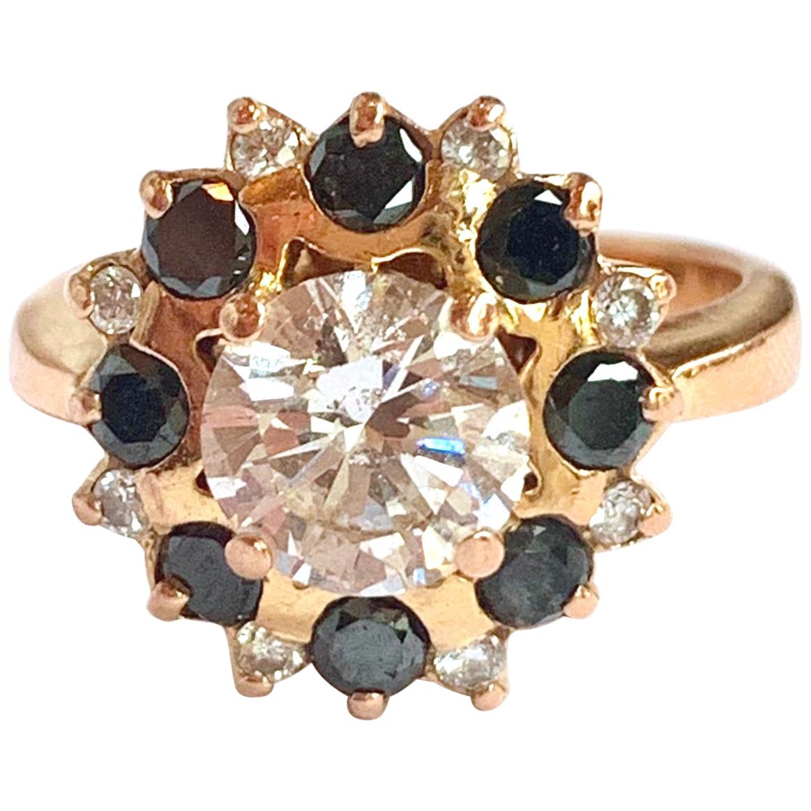 1 Carat Diamond and Black Diamonds 18 Carat Rose Gold Engagement Ring