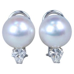 1 Carat Diamond and Round South Sea Pearl Platinum Earrings