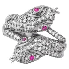 Anello di moda moderno in argento con diamante da 1 carato e rubino a forma di serpente, India
