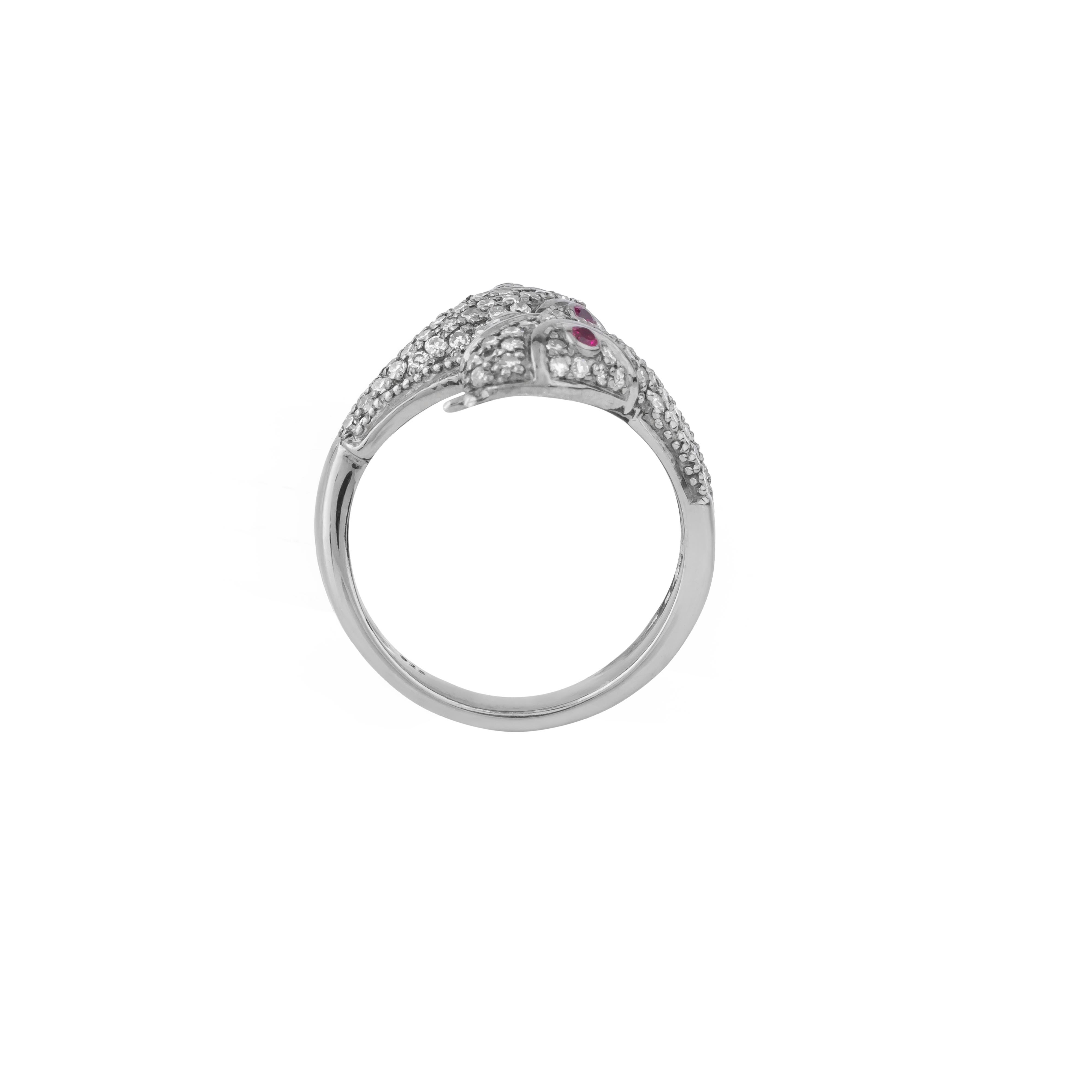 Round Cut 1 Carat Diamond and Ruby Snake Fashion Ring For Sale