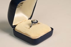 1 Carat Diamond and Sapphire Halo Ring. Old Euro K VS1 Platinum Engagement Ring