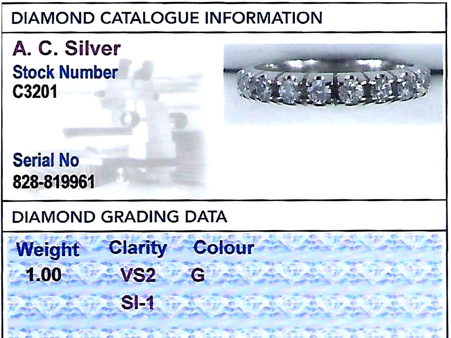 Round Cut 1 Carat Diamond and White Gold Full Eternity Ring For Sale