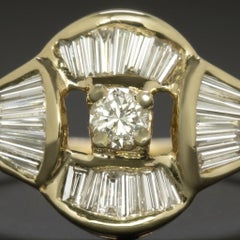 1 Carat Diamond Baguette Halo Cocktail Ring in 14k Yellow Gold