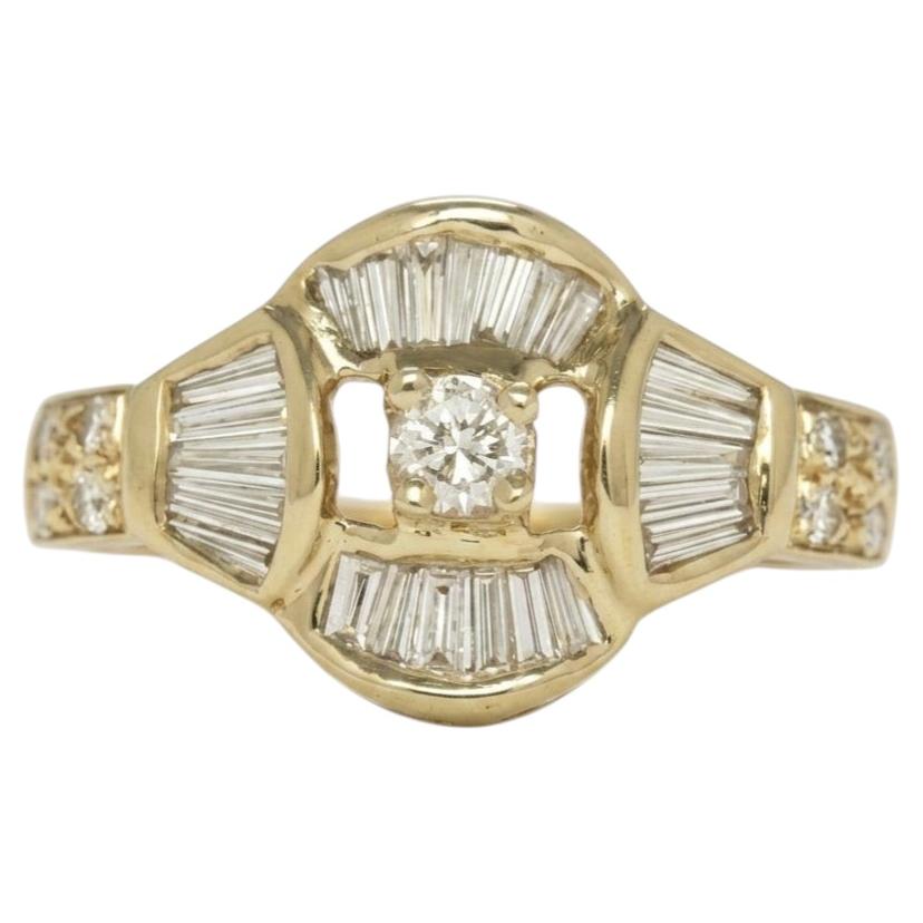 1 Carat Diamond Baguette Halo Cocktail Ring in 14k Yellow Gold For Sale