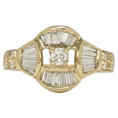 1 Carat Diamond Baguette Halo Cocktail Ring in 14k Yellow Gold