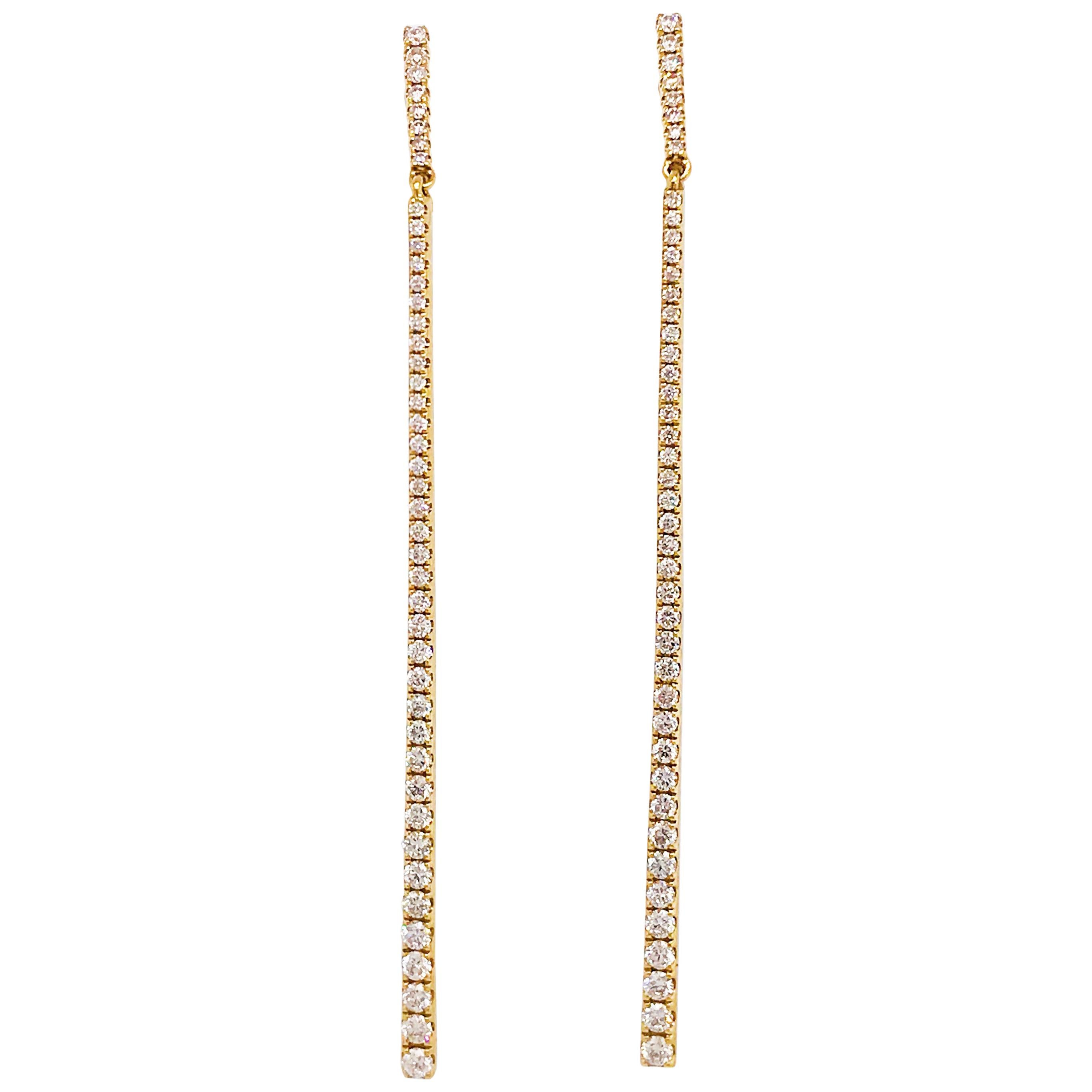 1 Carat Diamond Bar Earring Dangles 18 Karat Gold 1.00 Carat Diamond Drops