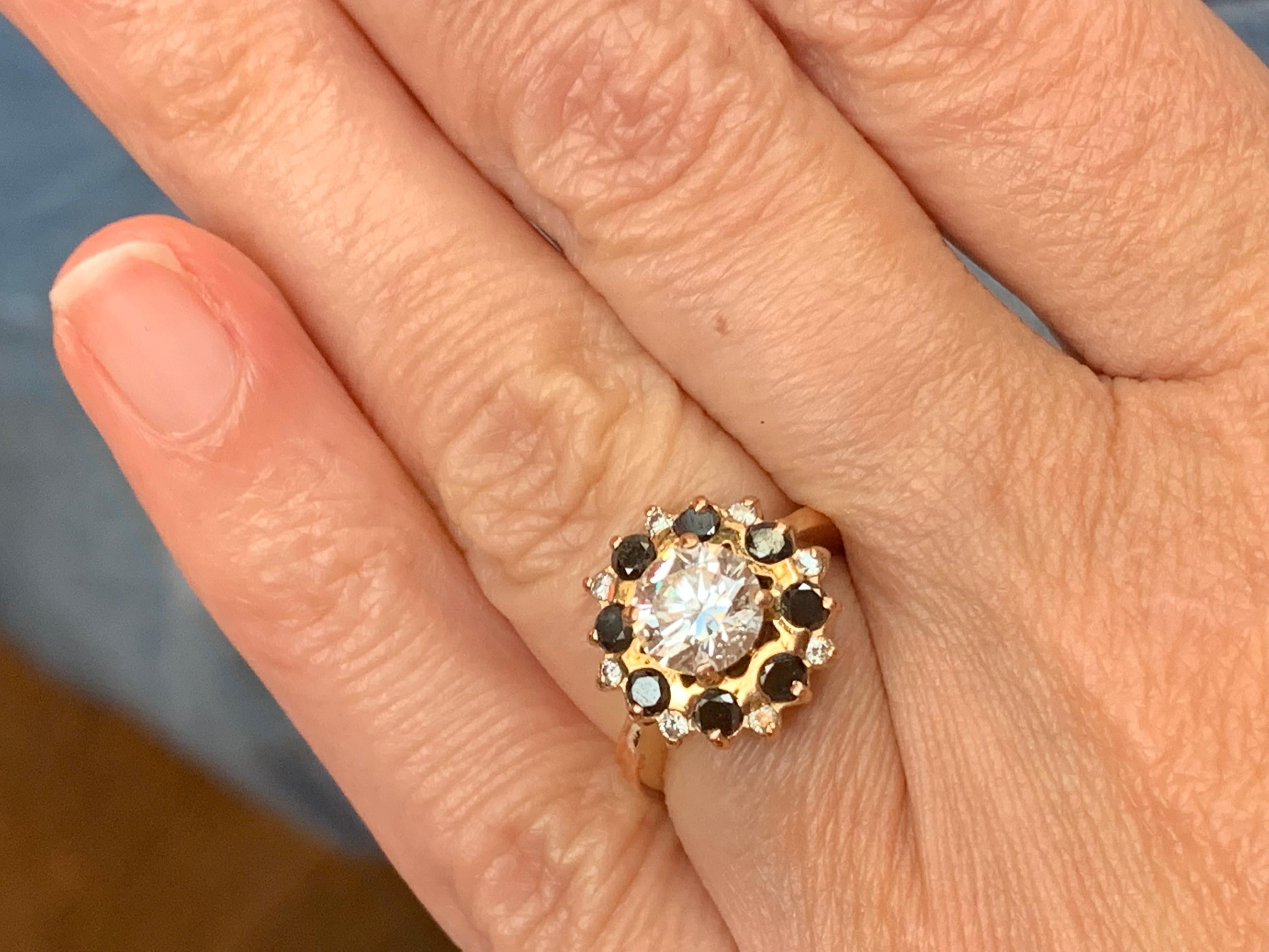 Contemporary 1 Carat Diamond and Black Diamonds 18 Carat Rose Gold Engagement Ring
