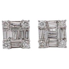 1 Carat Diamond Box Cluster Illusion Set 14K Gold Cluster Stud Earrings