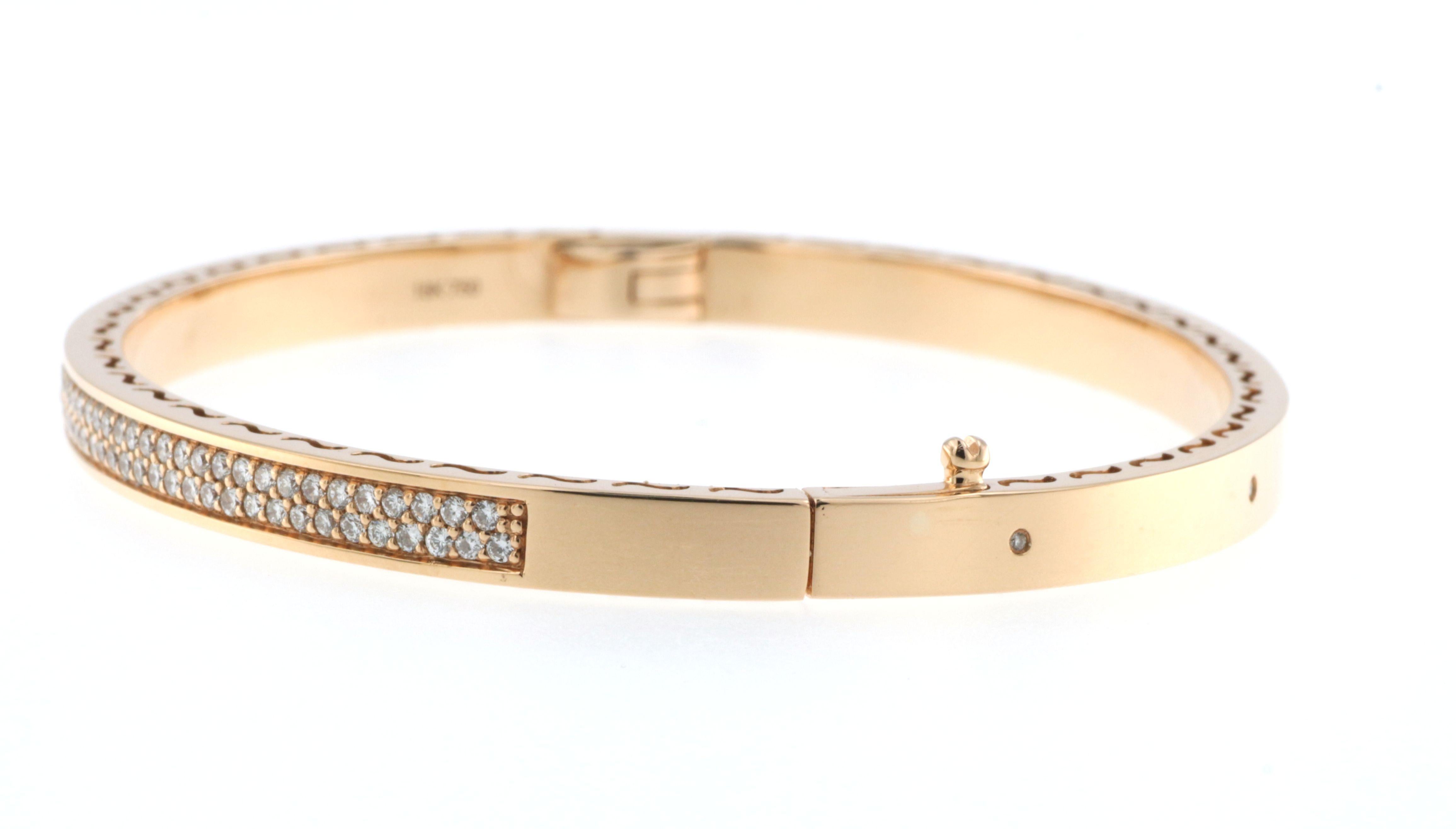 Contemporary 0.95 Carat Diamond Bracelet Bangle in 18 Karat Rose Gold For Sale