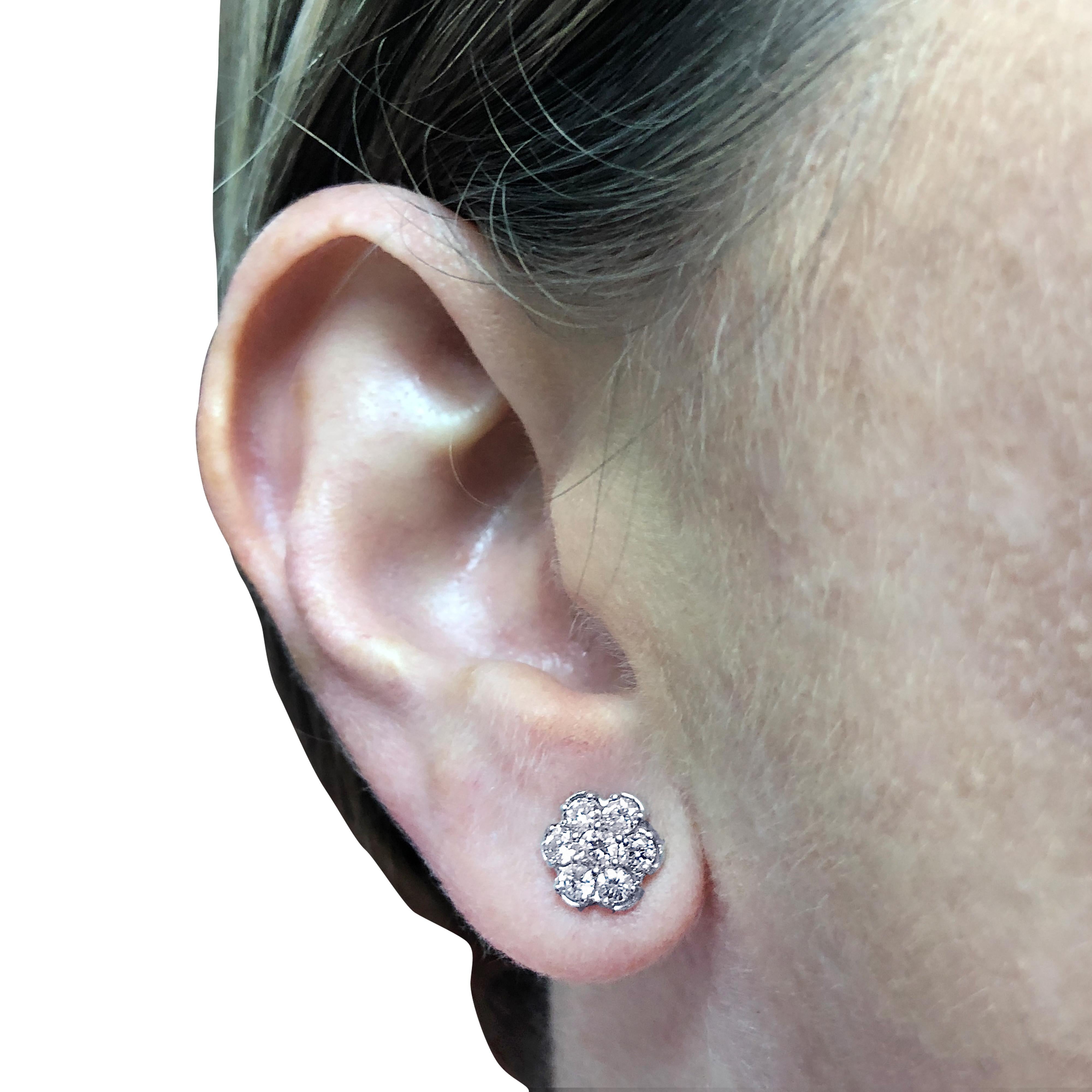 Round Cut Vivid Diamonds 1 Carat Diamond Cluster Earrings