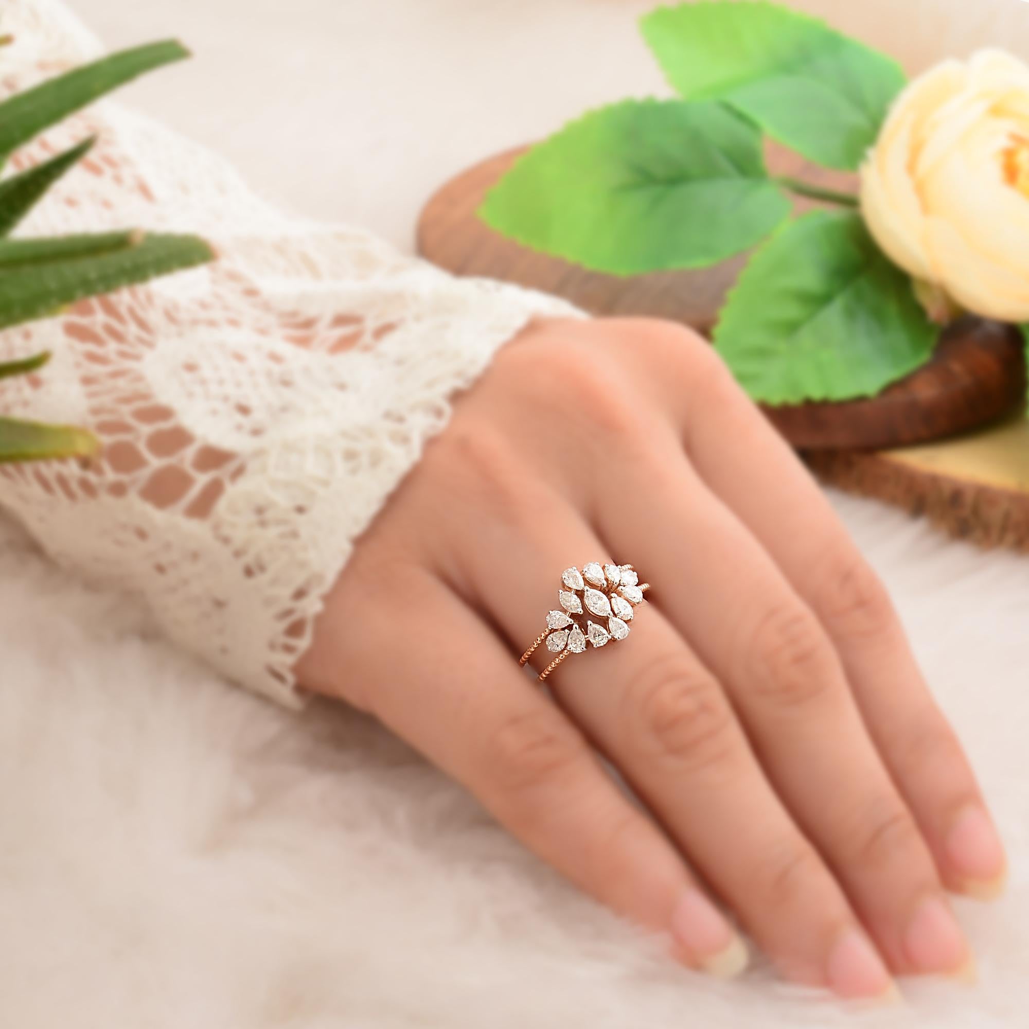 in vendita:  1 Carat Diamond Cluster SI/HI Pear Marquise Ring 14 Karat Rose Gold Fine Jewelry 2