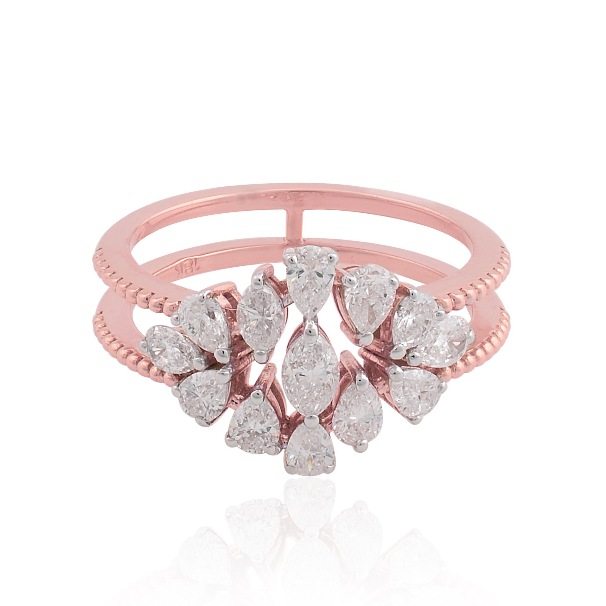 in vendita:  1 Carat Diamond Cluster SI/HI Pear Marquise Ring 14 Karat Rose Gold Fine Jewelry