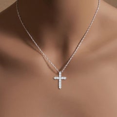 1 Carat  Diamond Cross Necklace 14k White Gold