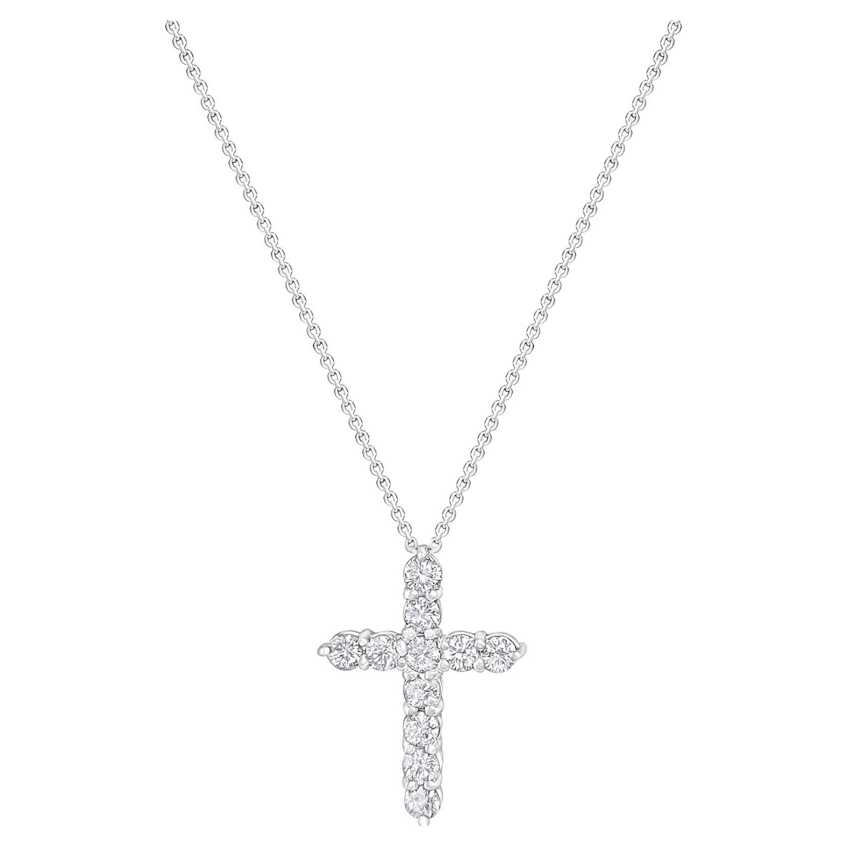 1 Carat  Diamond Cross Necklace 14k White Gold