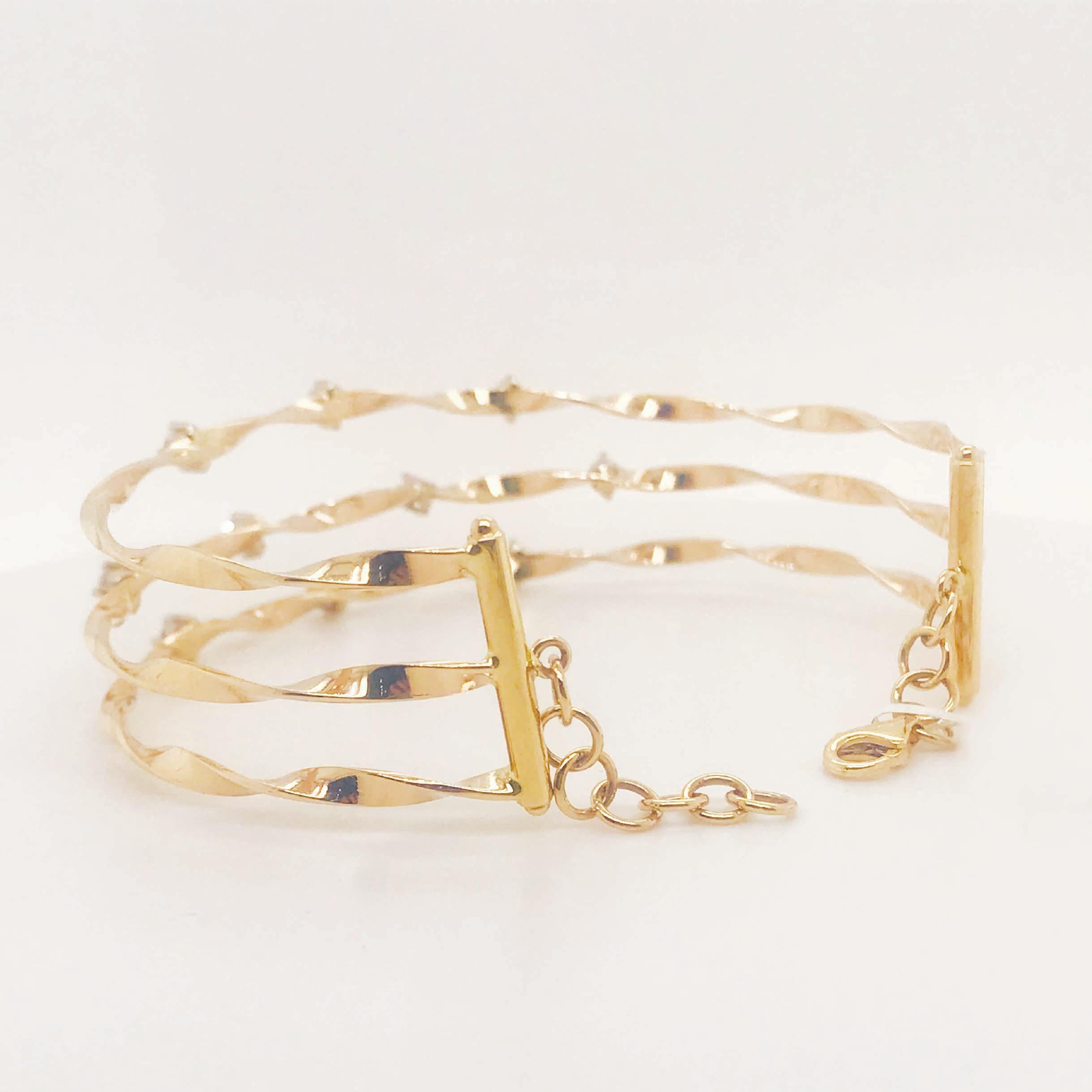 Bracelet manchette en or jaune 14 carats à 3 rangées de diamants de 1 carat, 1,00 carat Neuf - En vente à Austin, TX