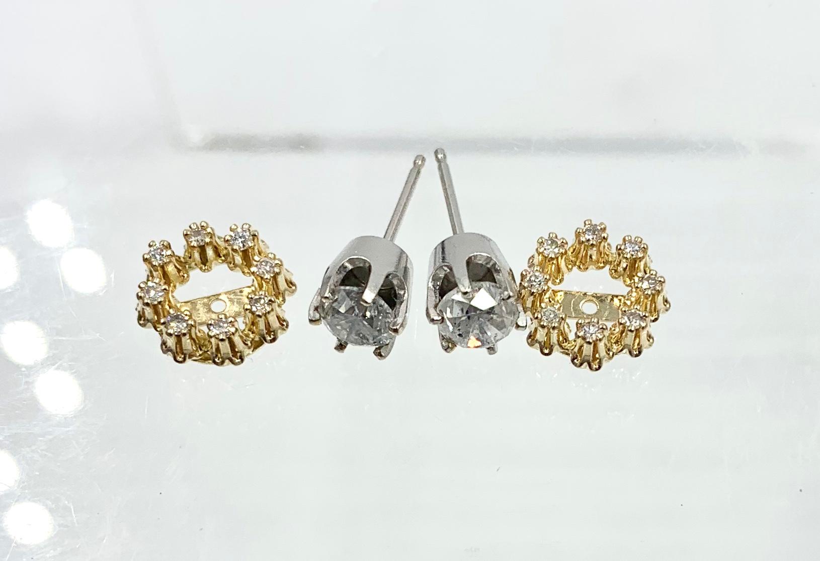 Round Cut 1 Carat Diamond Day Night Halo Earrings 14 Karat White Yellow Gold For Sale