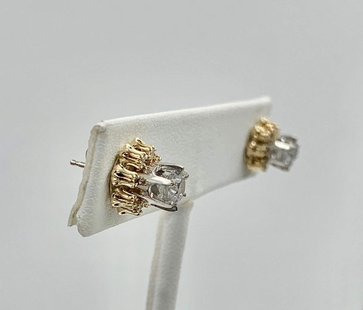 1 Carat Diamond Day Night Halo Earrings 14 Karat White Yellow Gold In Excellent Condition For Sale In New York, NY