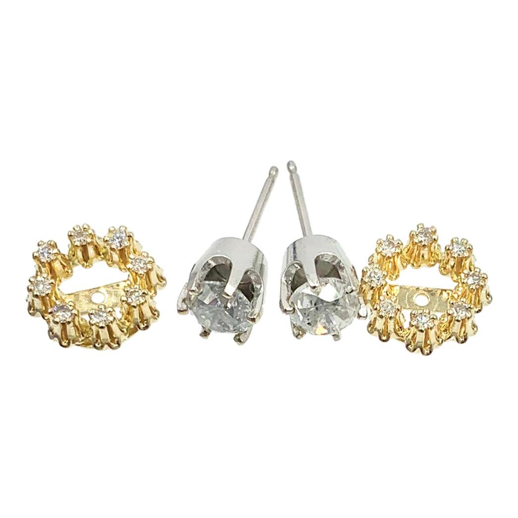 1 Carat Diamond Day Night Halo Earrings 14 Karat White Yellow Gold For Sale