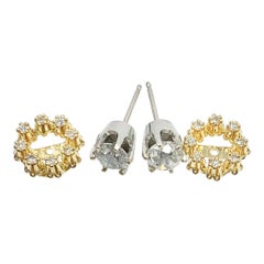 Vintage 1 Carat Diamond Day Night Halo Earrings 14 Karat White Yellow Gold