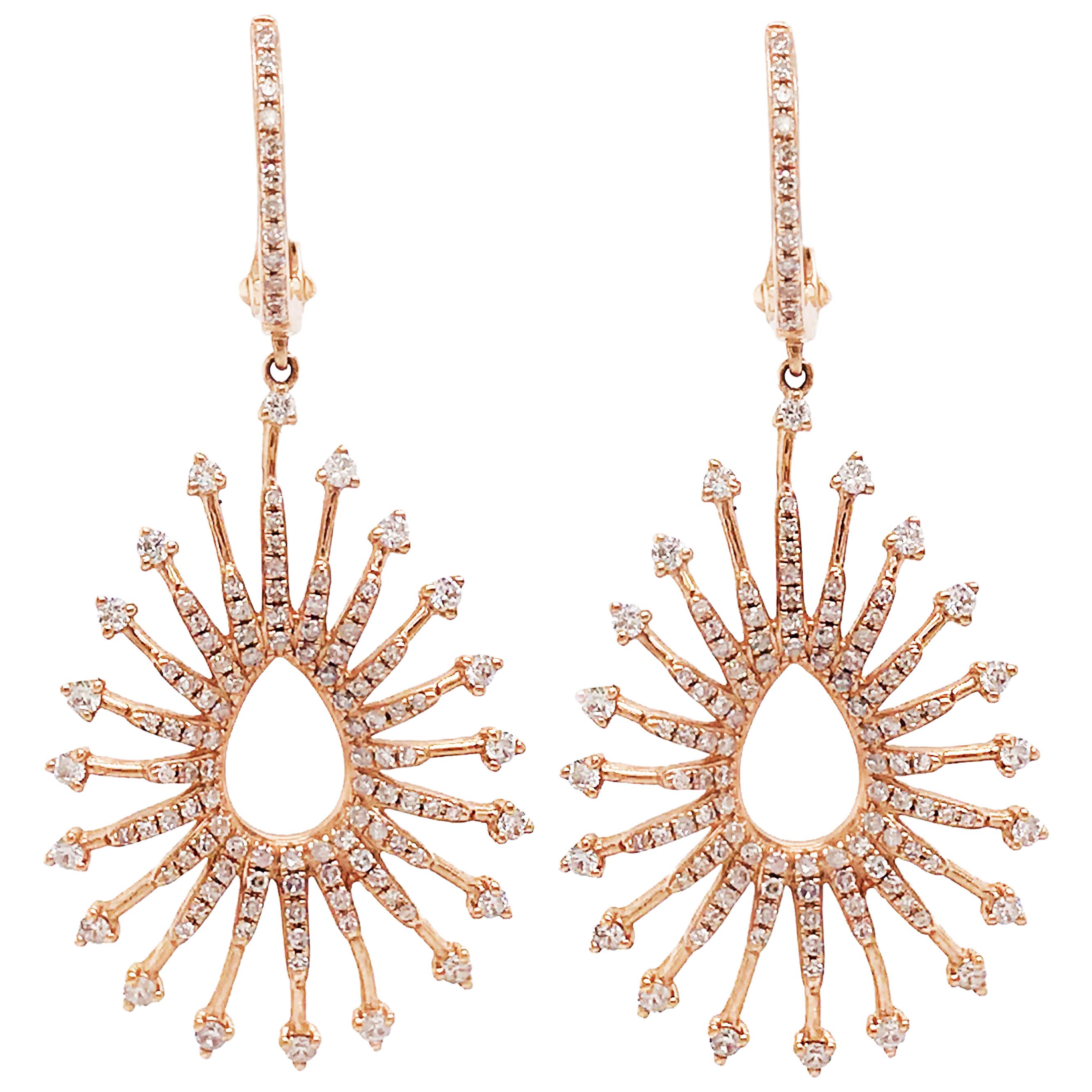 1 Carat Diamond Designer Earrings, 14K Rose Gold, Pear Shaped Diamond Earrings