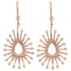 Boucles d'oreilles design en or rose 14 carats, diamant 1 carat, boucles d'oreilles diamant en forme de poire