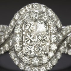 1 Carat Diamond Double Halo Cluster Cocktail Ring in 14k White Gold